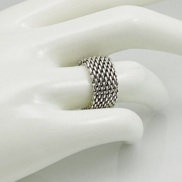 Size 8.5  Tiffany & Co Somerset Ring Mesh Weave Mens Unisex in Sterling Silver - Picture 1 of 5
